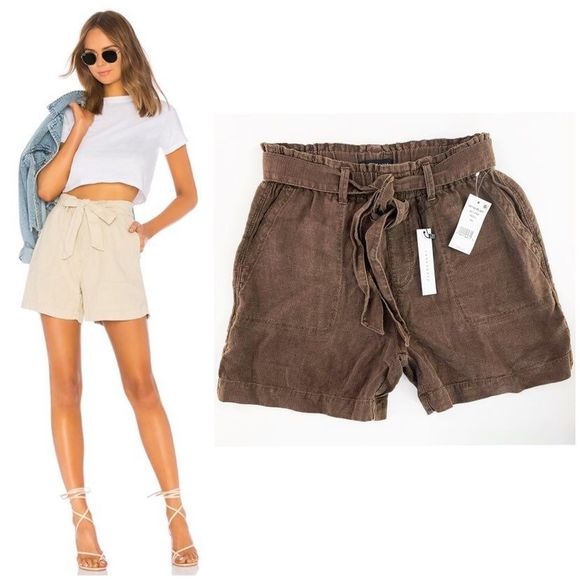 Sanctuary Pants - Sanctuary Muse Linen Brown Shorts Tie Belted High Waist Revolve New Tags